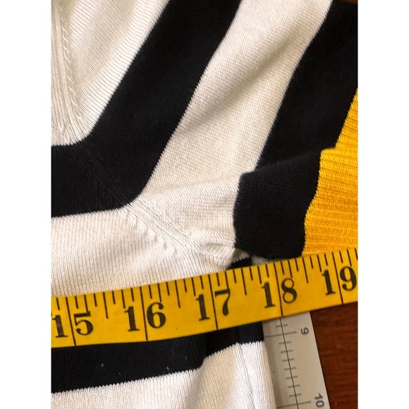 Karl Lagerfeld Paris Striped Knit Top Short Sleeve Yellow Trim Crew Neck Women S - Picture 12 of 13